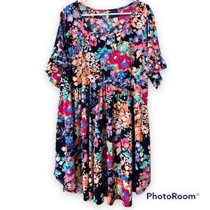Voll womens size 3X plus dress navy floral design no pockets lightweight flowy